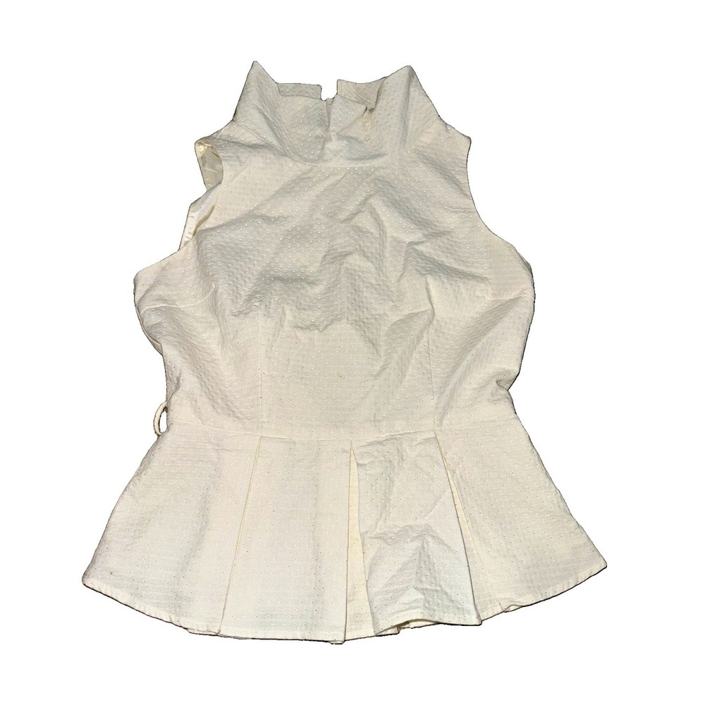 bebe Women's S White Knit High Neck Sleeveless Peplum Top Pleated Zip Lined